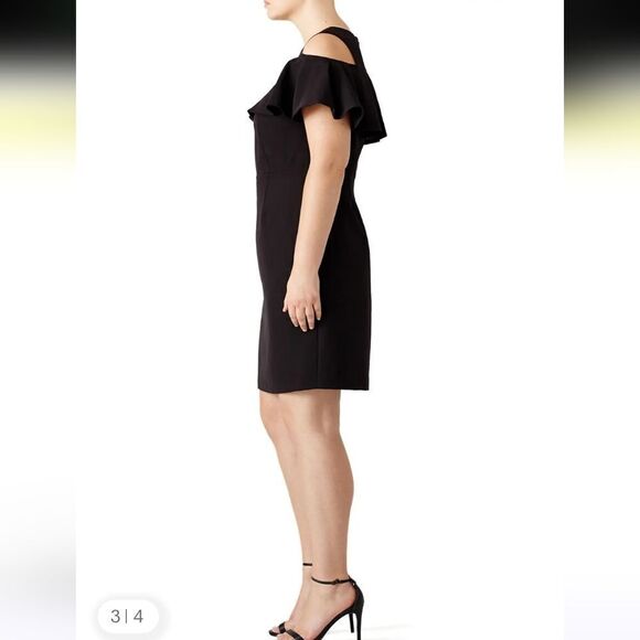 Eloquii Cold Shoulder Ruffle Sheath Dress In Black Plus Size 22 - Picture 9 of 11